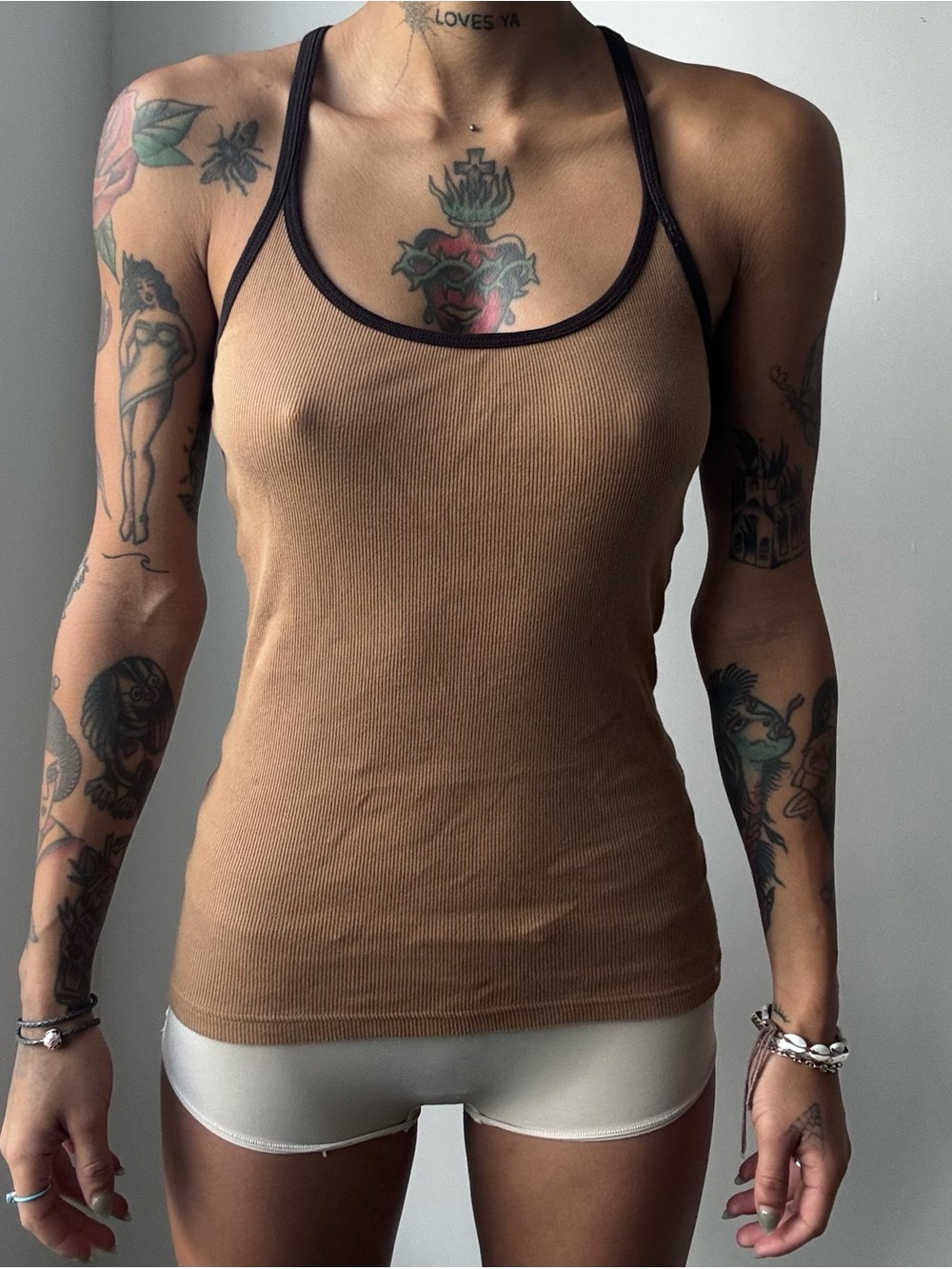 Y2K Ribbed Tank Top - Brown